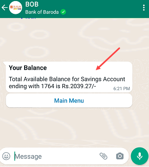 Check Bank of Baroda Account Balance on WhatsApp