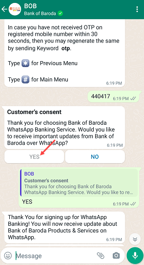 Check Bank of Baroda Account Balance on WhatsApp
