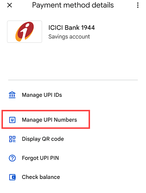 Google Pay create UPI number