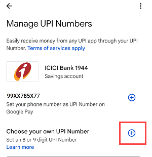 Google Pay create UPI number