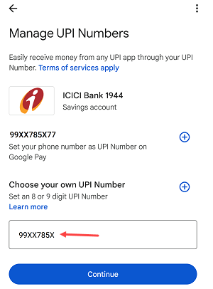 Google Pay create UPI number