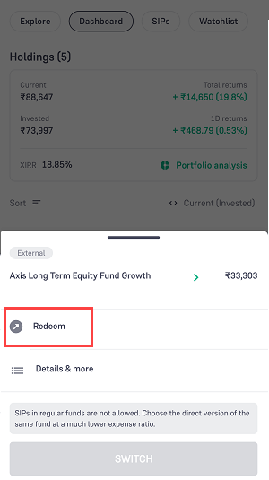 Withdraw Money Mutual fund Groww App