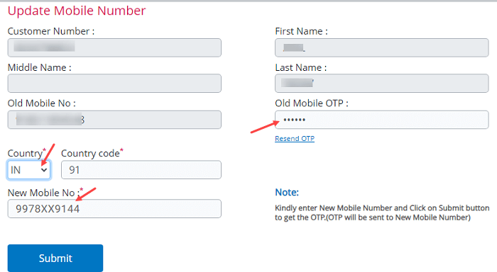 Register New Mobile Number Online with Central Bank of India