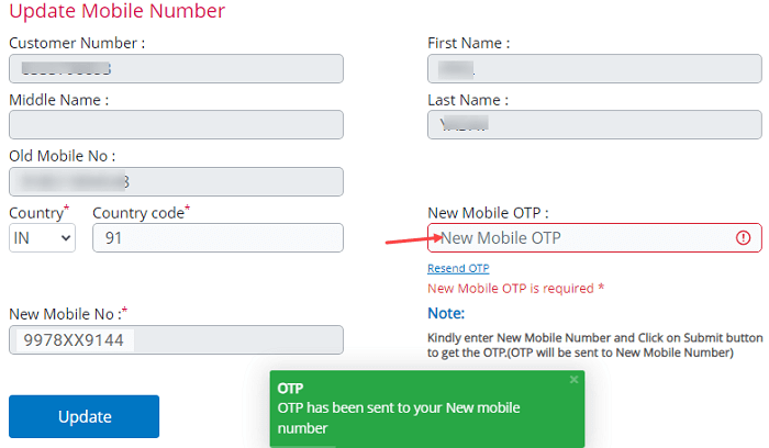 Register New Mobile Number Online with Central Bank of India
