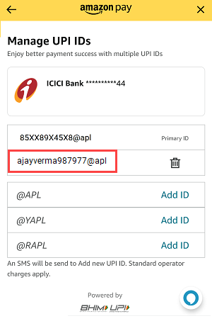 Create a new UPI ID on Amazon Pay