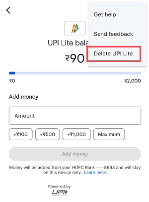 Delete Or close your Google Pay UPI Lite account