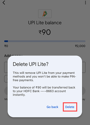 Delete Or close your Google Pay UPI Lite account