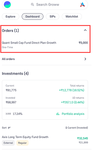 Invest One Time Amount in Mutual Fund on Groww