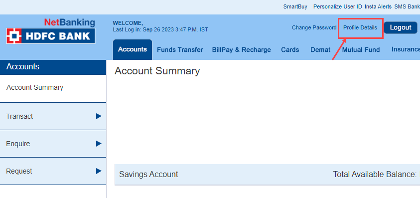 Change HDFC Bank Account Address Online