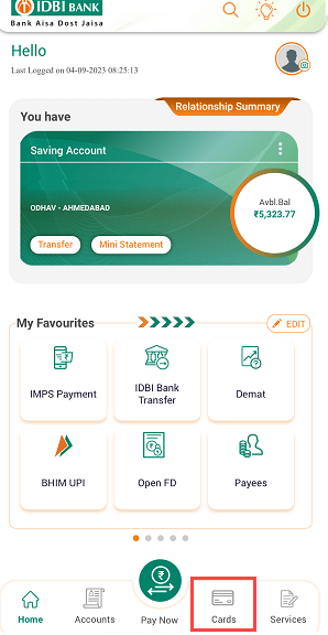 IDBI Bank ATM PIN online on Mobile banking