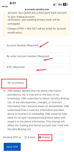 Add New Bank Account in Zerodha Account