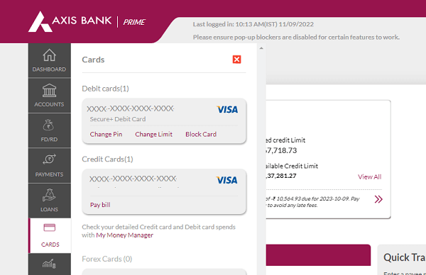 Axis Credit Card PIN