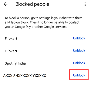 Block unblock UPI ID/Mobile Number on Google Pay
