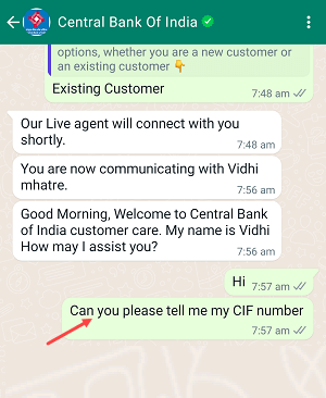 Check Central Bank of India CIF Number
