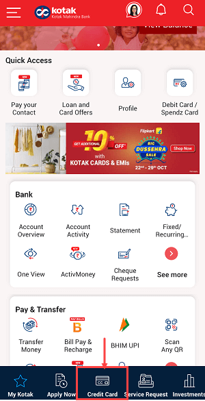 Check Free CIBIL Score or Credit Score Kotak Mobile Banking