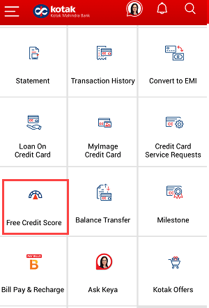 Check Free CIBIL Score or Credit Score Kotak Mobile Banking