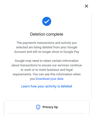 GooglePay Delete transaction history