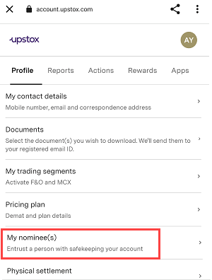 Upstox Add Nominee Online