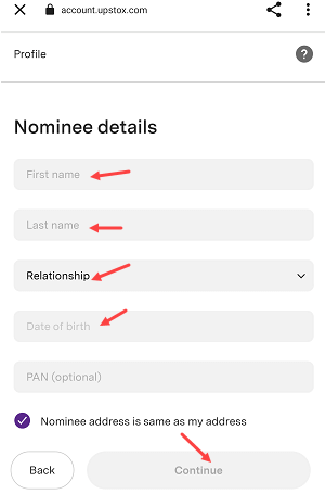 Upstox Add Nominee Online