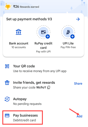 Google Pay add debit card credit card