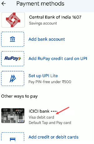 Google Pay add debit card credit card
