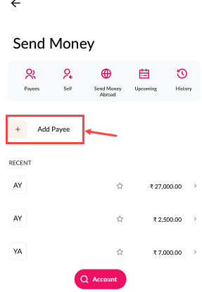 Add Payee for IMPS Fund Transfer on Axis Mobile Banking