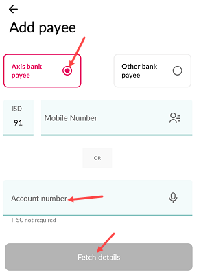 Add Payee for IMPS Fund Transfer on Axis Mobile Banking