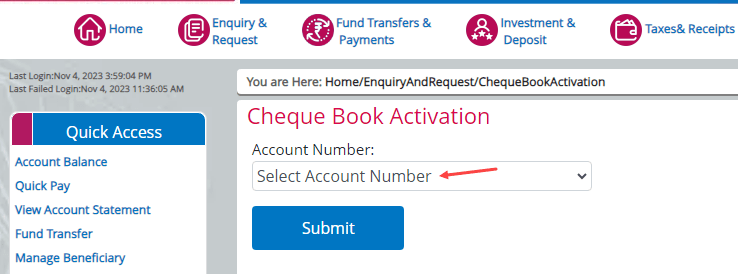 Activate Online New Cheque Book of Central Bank of India Account