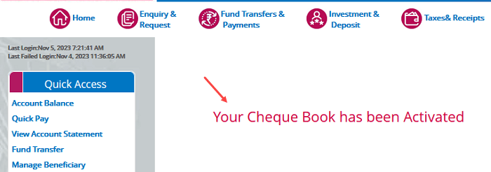 Activate Online New Cheque Book of Central Bank of India Account