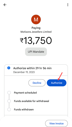Google Pay UPI Mandate