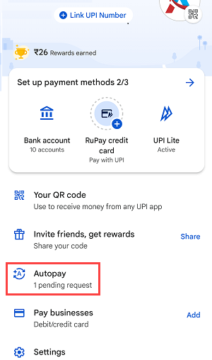 Google Pay UPI Mandate