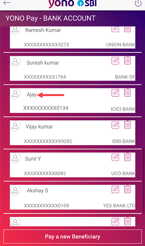 Add Beneficiary YONO SBI