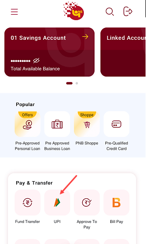 Create PNB Bank Account UPI ID on Mobile Banking