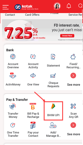 Create Kotak Bank UPI ID on Mobile Banking