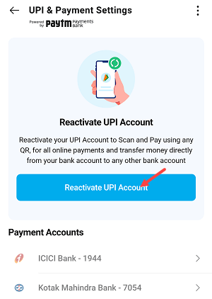 Paytm delete UPI account