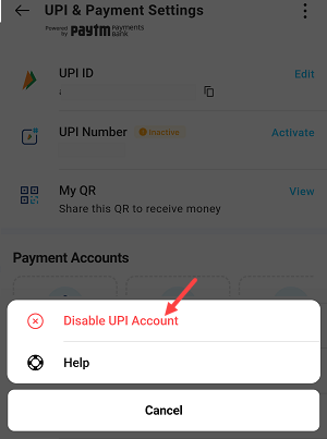 Paytm delete UPI account