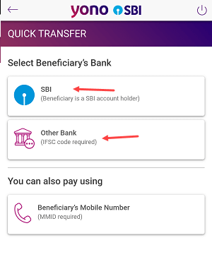 YONO SBI Quick Transfer 