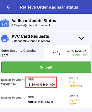 Aadhaar Request SRN Number