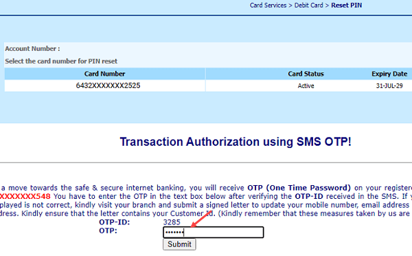 Bank of India (BOI) Online ATM PIN Generation