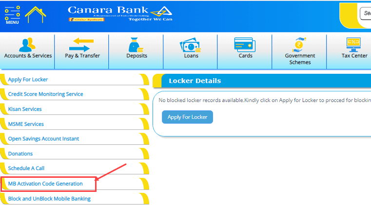 Get Canara Mobile Banking Activation Code online via SMS