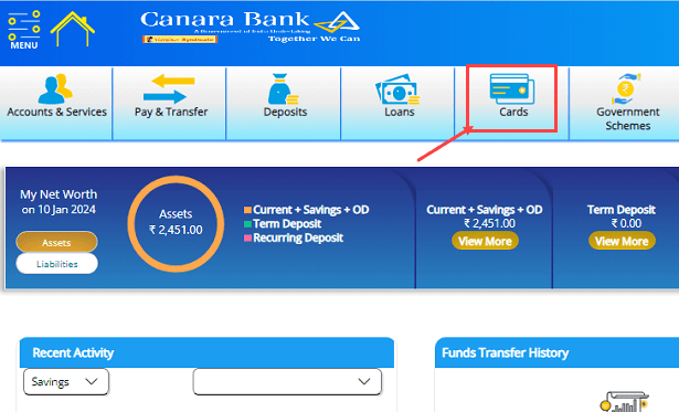 Check Canara Bank Debit Card Number, Expiry Date & CVV Online on net banking