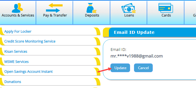 update Canara Bank Email ID online 