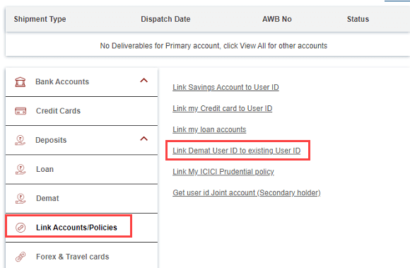 ICICI Demat account link Net Banking