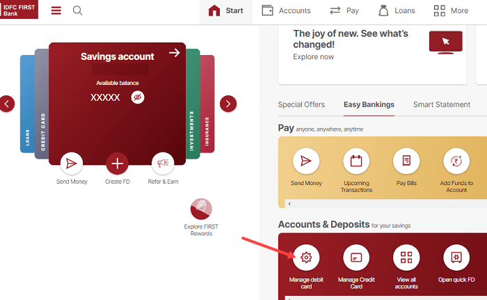 Check IDFC Debit Card number, CVV expiry date online