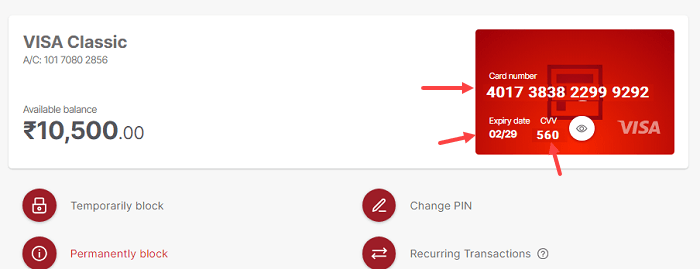 Check IDFC Debit Card number, CVV expiry date online