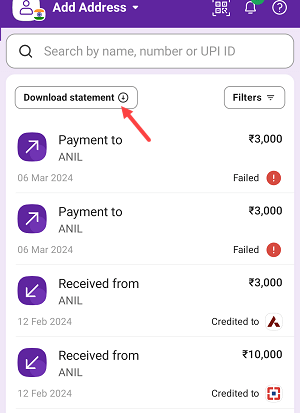 PhonePe UPI Transactions Statement