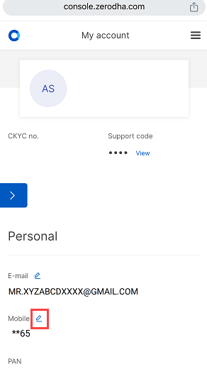 Zerodha change mobile number