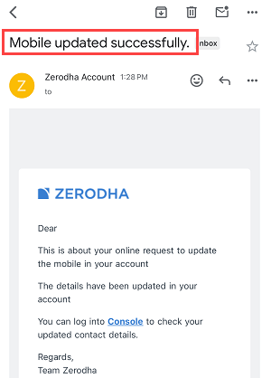 Zerodha change mobile number