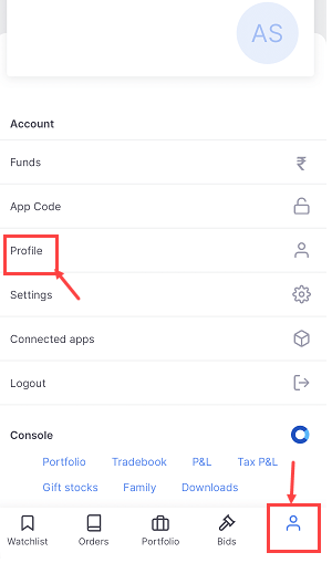 Zerodha Kite Profile section