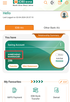 IDBI Bank Change Home Branch Online